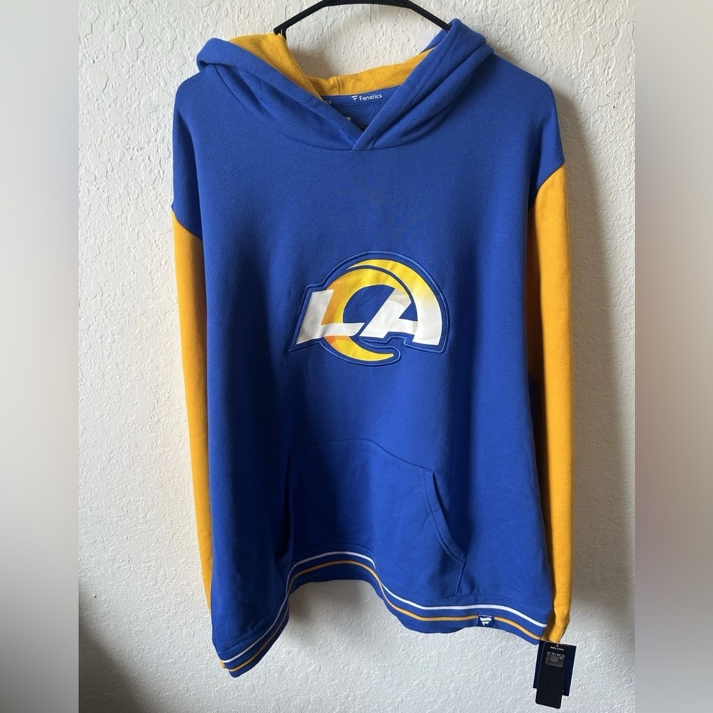 Men’s 2XL Los Angeles Rams FANATICS Pullover Blue/yellow Hoodie NWT Stitched
